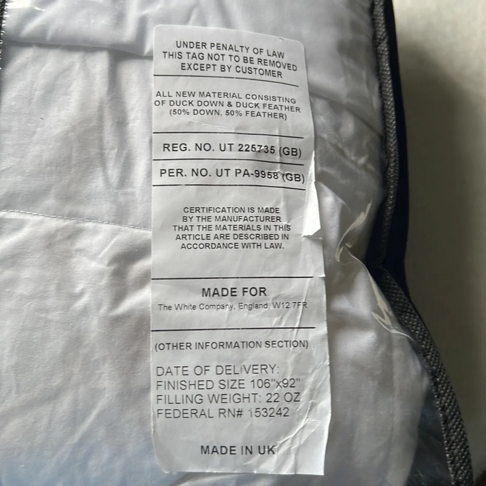 The White Company London Perfect Everyday Duck Down/Feather Collection Comforter